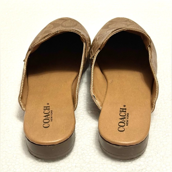 COACH Monogram Brown Tan Slides Slip On Mules Mule Shoes Half Loafers Size 9 - Picture 3 of 7